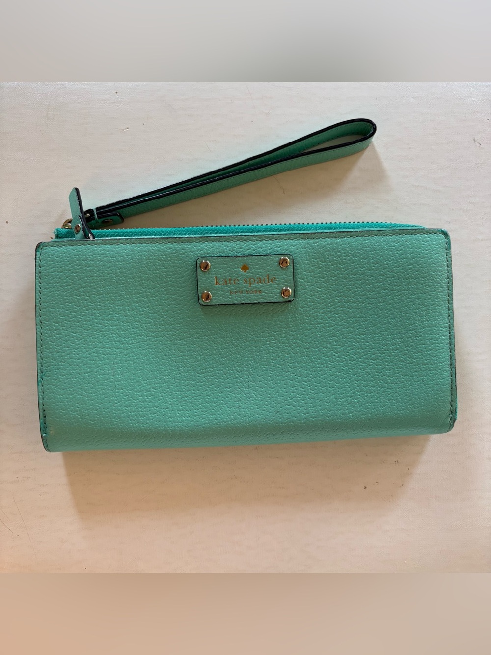 Kate Spade Wellesley Neda Teal XL Leather Wristlet Wallet 8”x4.25” EUC